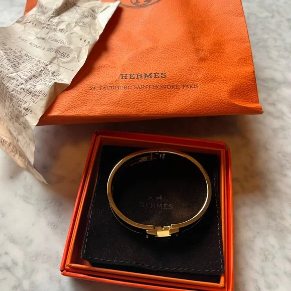 Hermes Gold and Black Enamel Bracelet - Picture 5 of 6